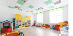 Organized, clean preschool classroom without children